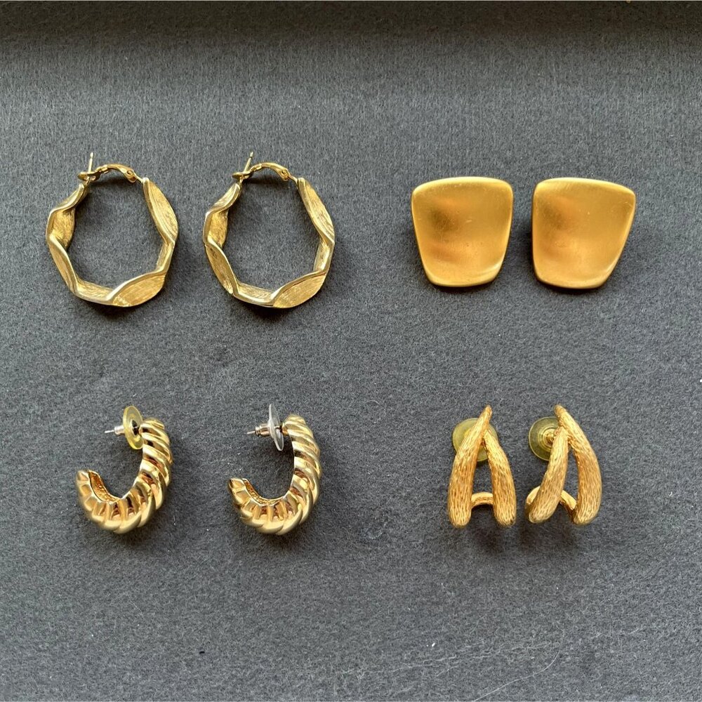 80s Style Gold-Tone Pierced Earrings, Anne Klein, PEP and Unmarked
